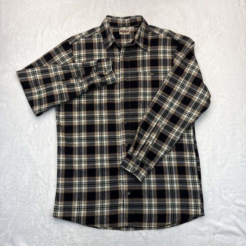 Redhead Brushed Flannel Shirt Mens Large Tall Brown Plaid Cotton Outdoor Cabin